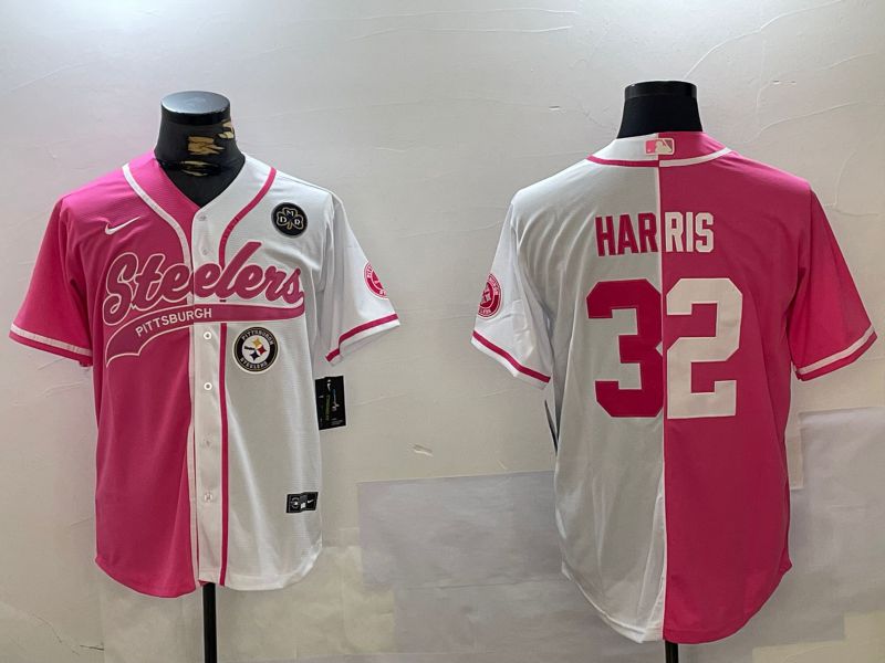 Men Pittsburgh Steelers #32 Harris white pink Joint Name 2024 Nike Limited NFL Jersey style 6